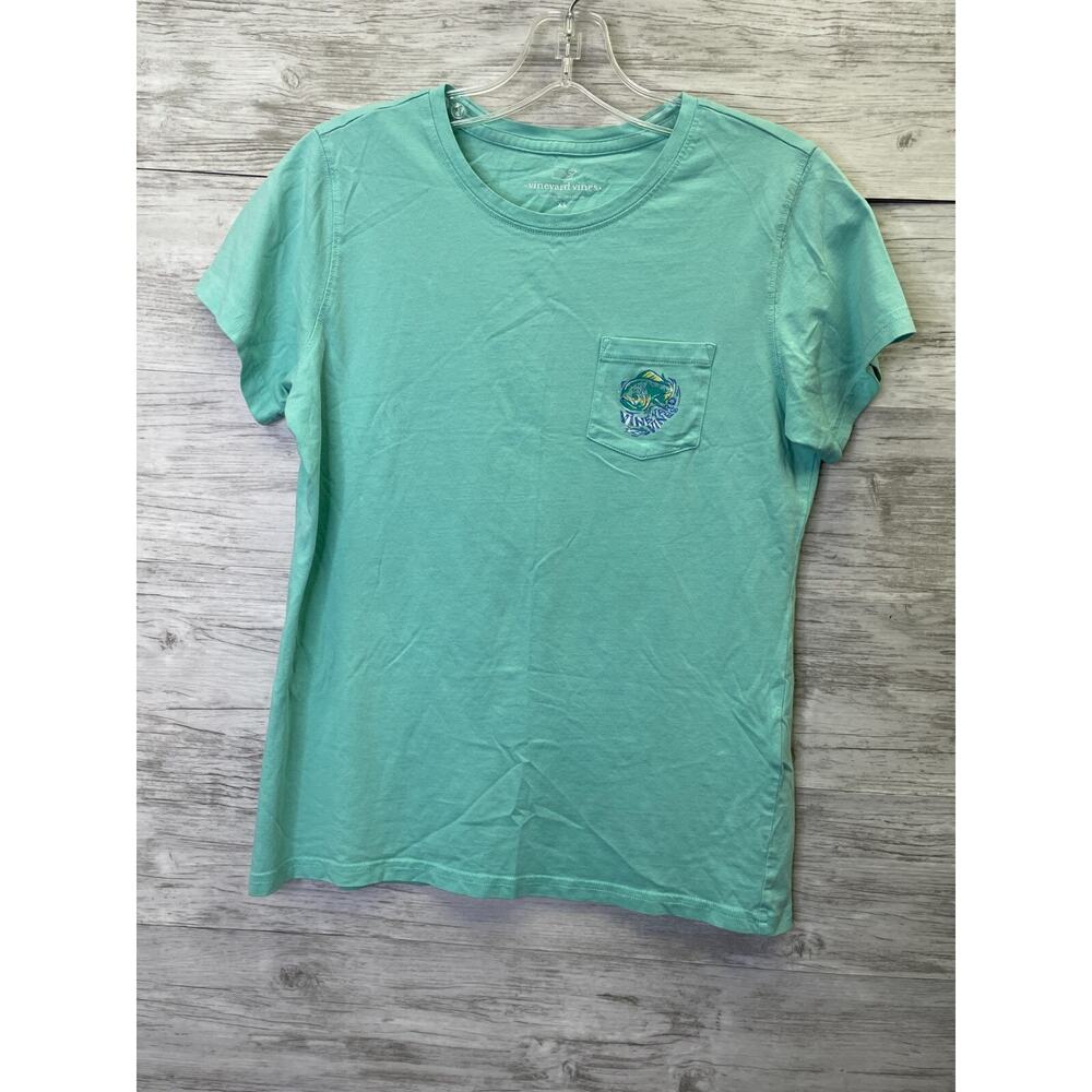 Vineyard Vines Womens XS Blue Fish Graphic Pocket T Shirt Short Sleeve Tee